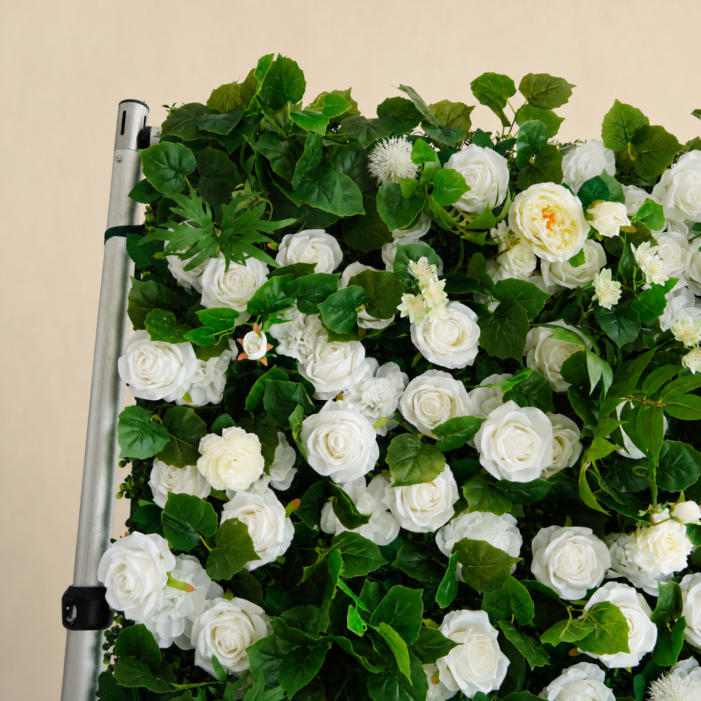 White&Green Rose Flower Wall Backdrop – 5D Artificial Floral Wall for Weddings & Events