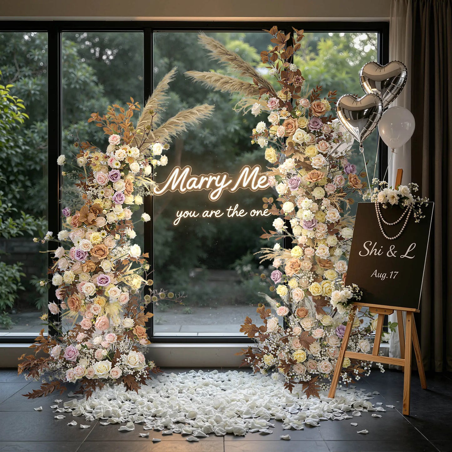 Rosy Early Fall Series Pampas Grass Horn Arch Wedding Backdrop Decor Floral Arrangement