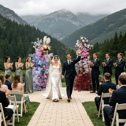 Rosy Gradient Color Series Pampas Grass Row Runner Wedding Backdrop Horn Arch Decor Rose Orchid Leaves Flora