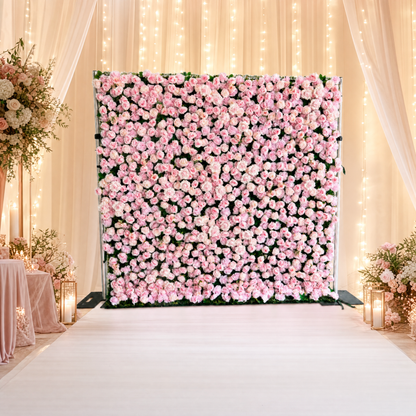 Blush Pink Rose Flower Wall Backdrop – 3D Artificial Floral Wall for Weddings & Events