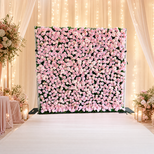 Blush Pink Rose Flower Wall Backdrop – 3D Artificial Floral Wall for Weddings & Events
