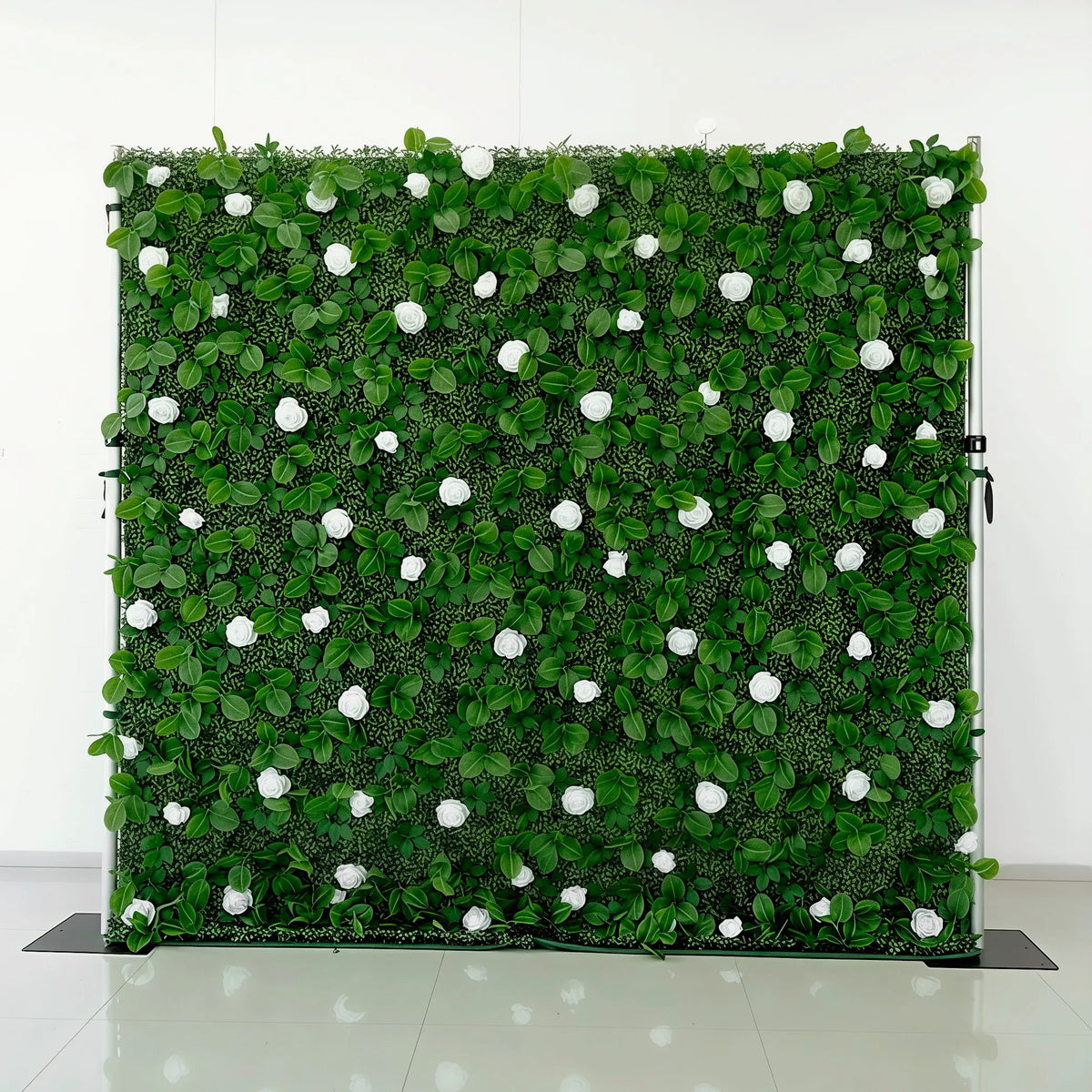 White & Green Flower Wall Backdrop – 8 ft × 8 ft - front view