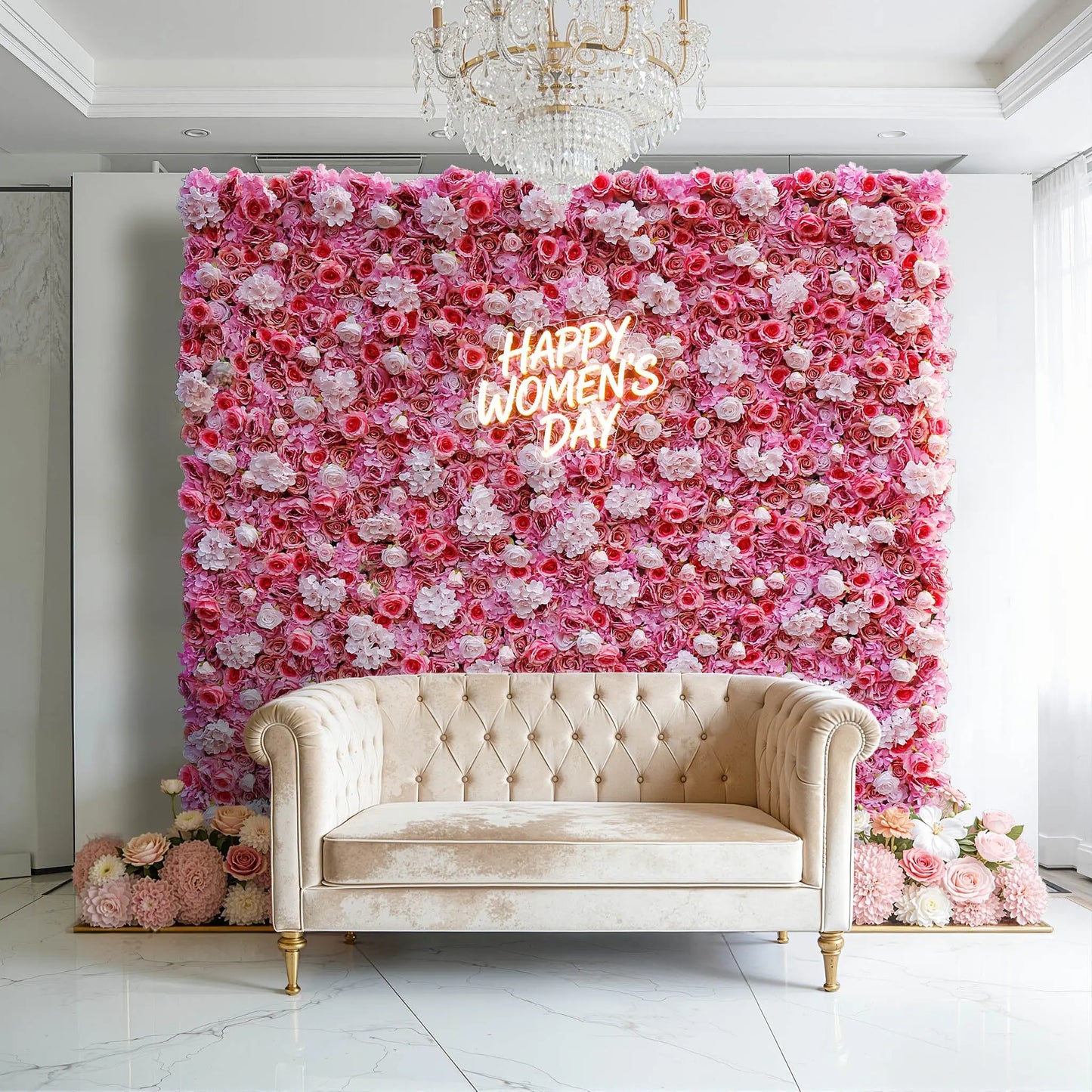 Rosy 3D Pink White Peony Hydrangea Flower Wall