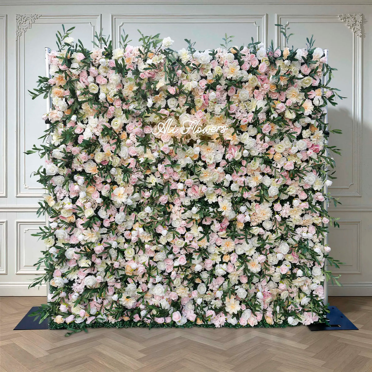Rosy Wedding Backdrop Decor Green Leaves Pink Rose Fabric Cloth Flower Wall