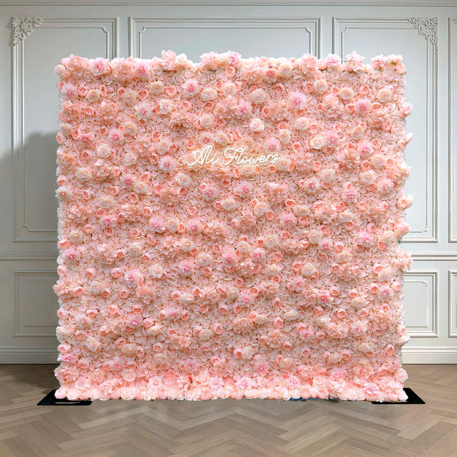 Rosy Hydrangea Rose Dalia Curtain Pink 2D Flower Wall Backdrop