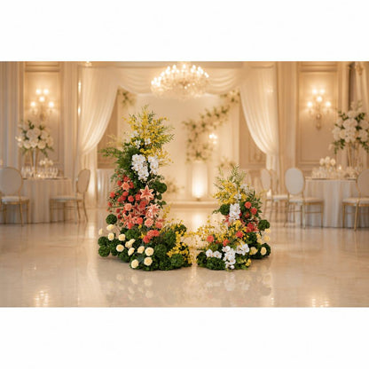 Arco Nuziale Floreale Bianco a Corno per Cerimonia e Ricevimento – Decorazione per Sfondo Sposa e Zona Foto