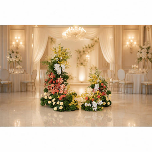 White Floral Horn Wedding Arch for Ceremony & Reception – Bridal Backdrop & Photo Zone Decoration