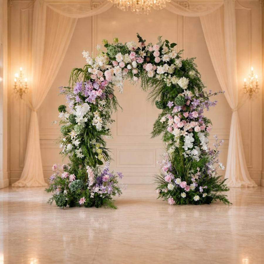 White and Lavender Curved Floral Wedding Arch for Ceremonies & Events