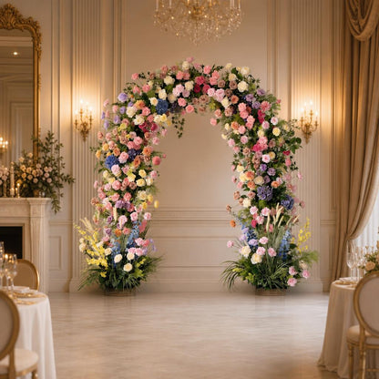 Blue Floral Horn Wedding Arch with Stand for Ceremony & Reception – Bridal Backdrop Decoration