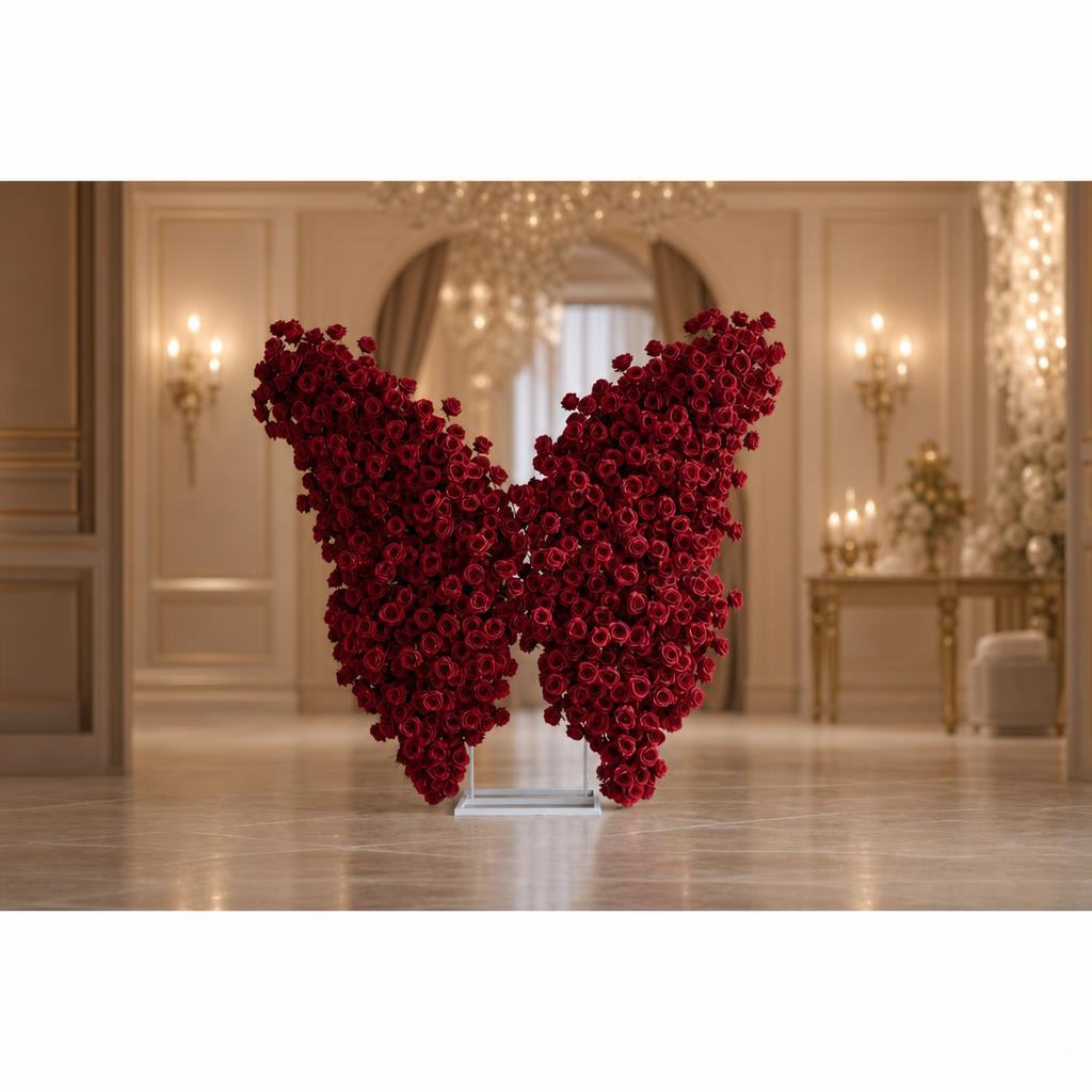 Red Butterfly Floral Horn Arch for Wedding Ceremony & Reception – Bridal Backdrop & Photo Zone Decoration