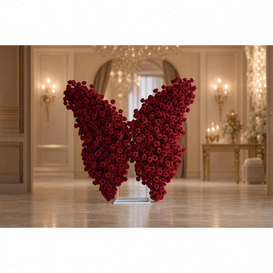 Red Butterfly Floral Horn Arch for Wedding Ceremony & Reception – Bridal Backdrop & Photo Zone Decoration