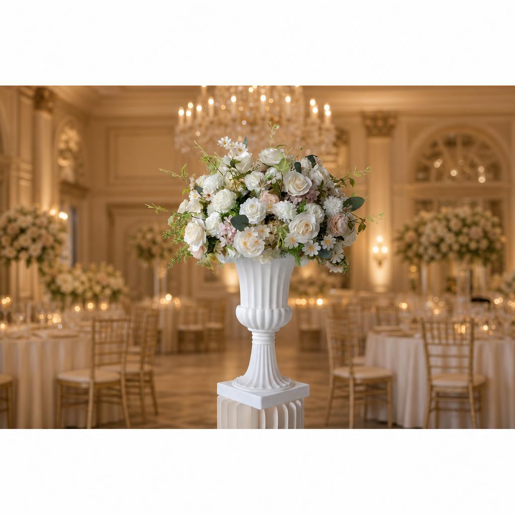 White & Champagne Floral Centerpiece – Wedding Table Decor