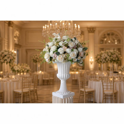 White & Champagne Floral Centerpiece – Wedding Table Decor