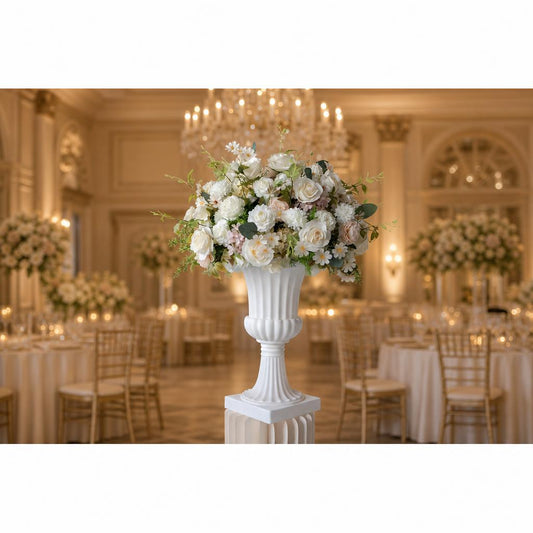 White & Champagne Floral Centerpiece – Wedding Table Decor
