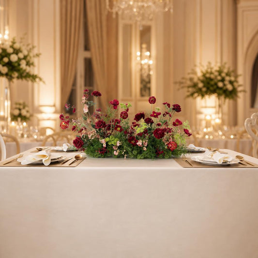 Composizione floreale rossa da tavola – Decorazione per tavolo da matrimonio