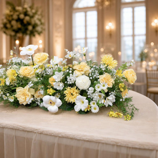Composizione floreale da tavolo gialla – Decorazioni per la tavola del matrimonio