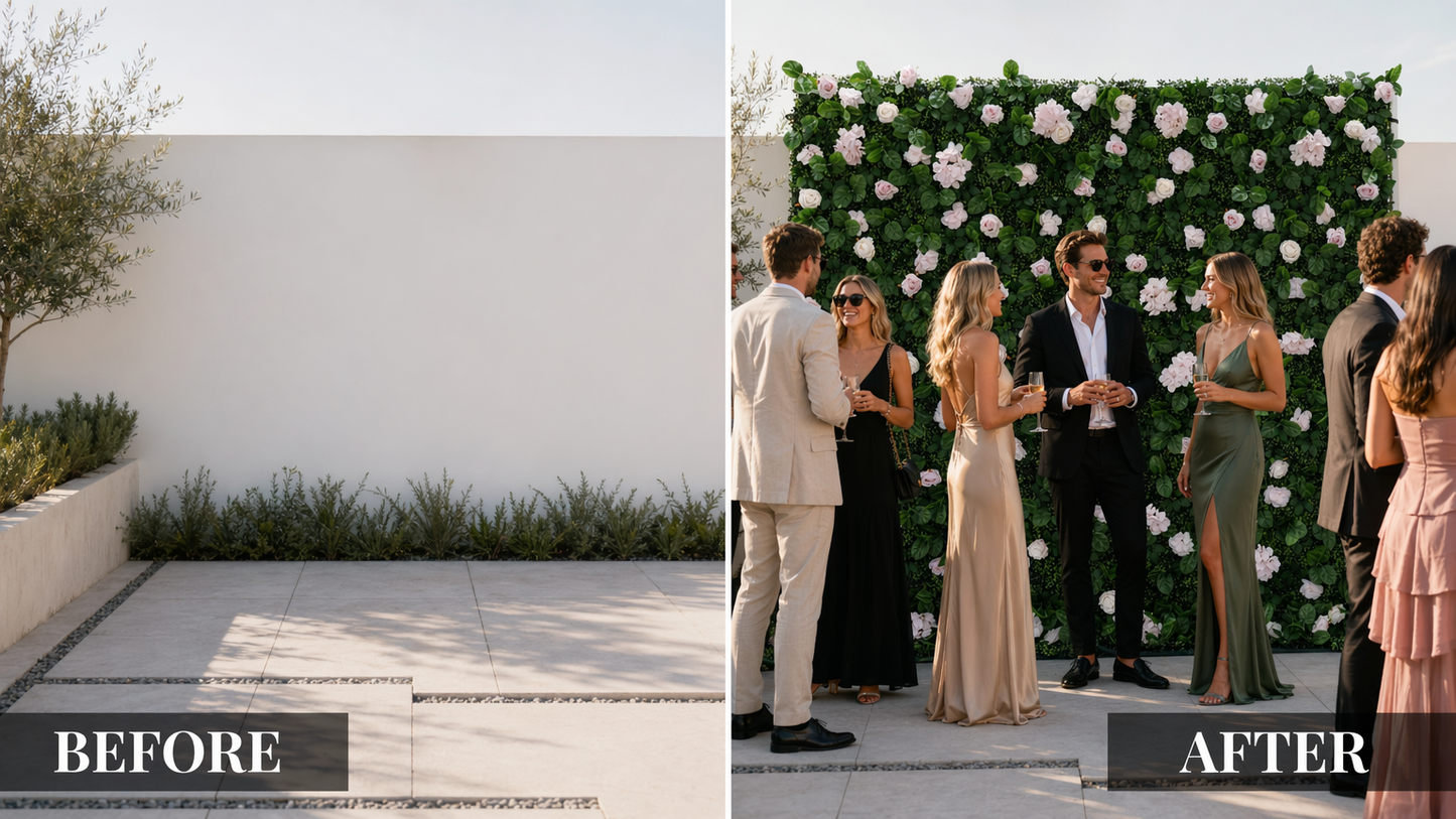 Sfondo da parete floreale di rose rosa 2,4 x 2,4 m per matrimoni ed eventi