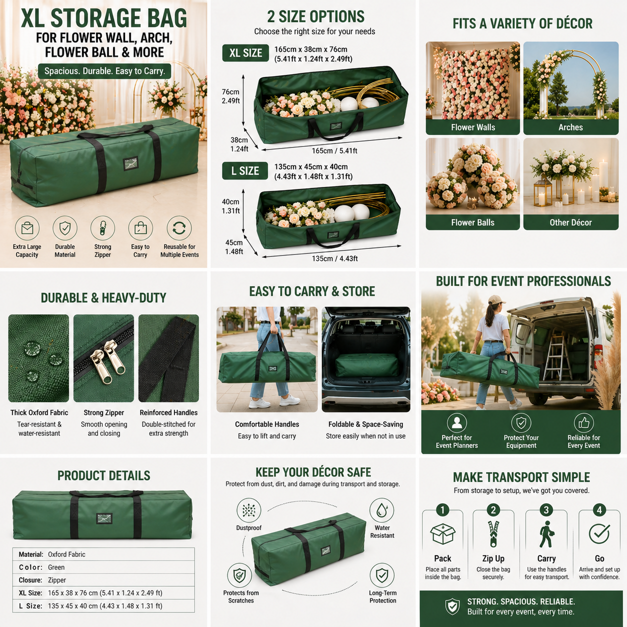 Flower Wall Storage Bag – 2 Sizes Available (135cm / 165cm) for Event Décor