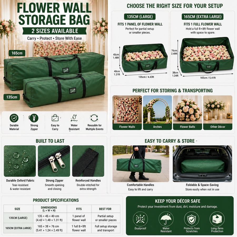 Flower Wall Storage Bag – 2 Sizes Available (135cm / 165cm) for Event Décor