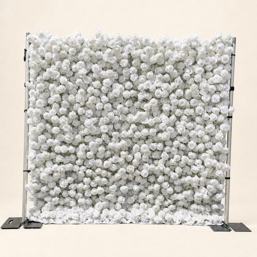 8×8 ft 5D White Rose Flower Wall Backdrop