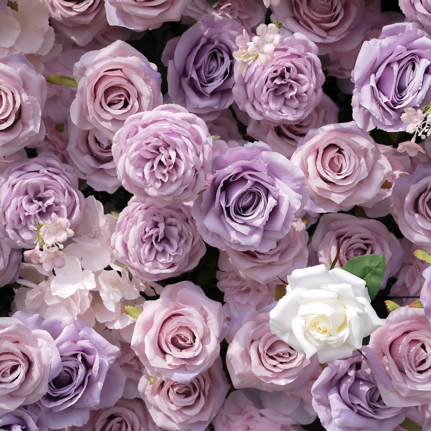 Detailed mix of lavender, blush and white flowers in the backdrop