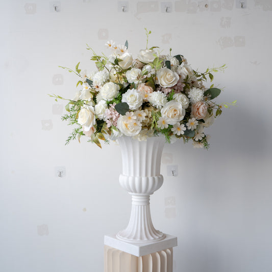 White & Champagne Floral Centerpiece – Wedding Table Decor