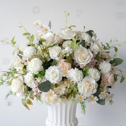 White & Champagne Floral Centerpiece – Wedding Table Decor