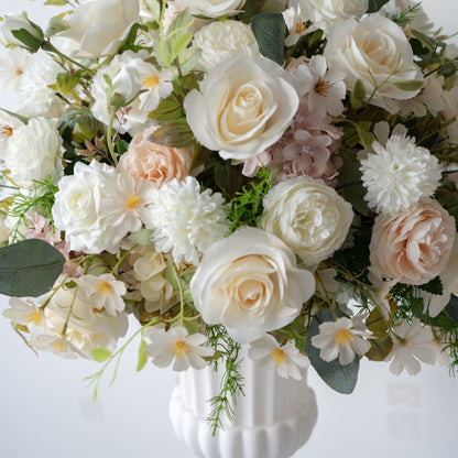 White & Champagne Floral Centerpiece – Wedding Table Decor