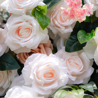 Macro view of peach and white silk rose petals
