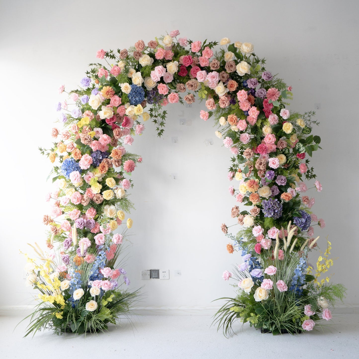 Blue Floral Horn Wedding Arch with Stand for Ceremony & Reception – Bridal Backdrop Decoration