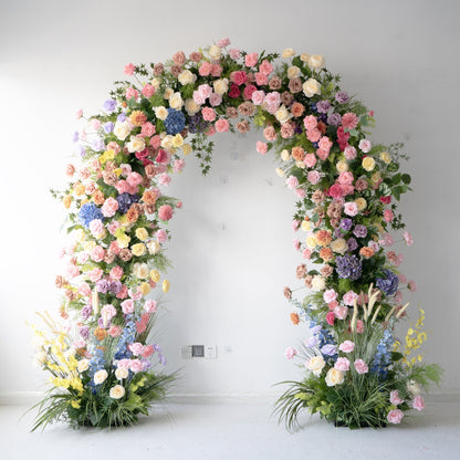 Blue Floral Horn Wedding Arch with Stand for Ceremony & Reception – Bridal Backdrop Decoration