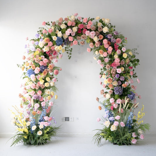 Blue Floral Horn Wedding Arch with Stand for Ceremony & Reception – Bridal Backdrop Decoration