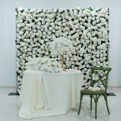 All White Wedding Backdrop Package with Flower Wall & Centerpieces