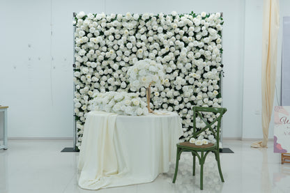 All White Wedding Backdrop Package with Flower Wall & Centerpieces