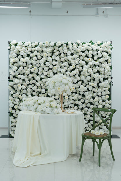 All White Wedding Backdrop Package with Flower Wall & Centerpieces