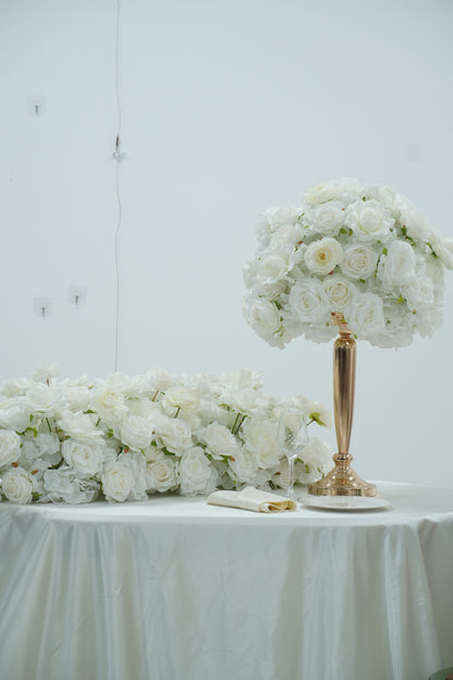 All White Wedding Backdrop Package with Flower Wall & Centerpieces