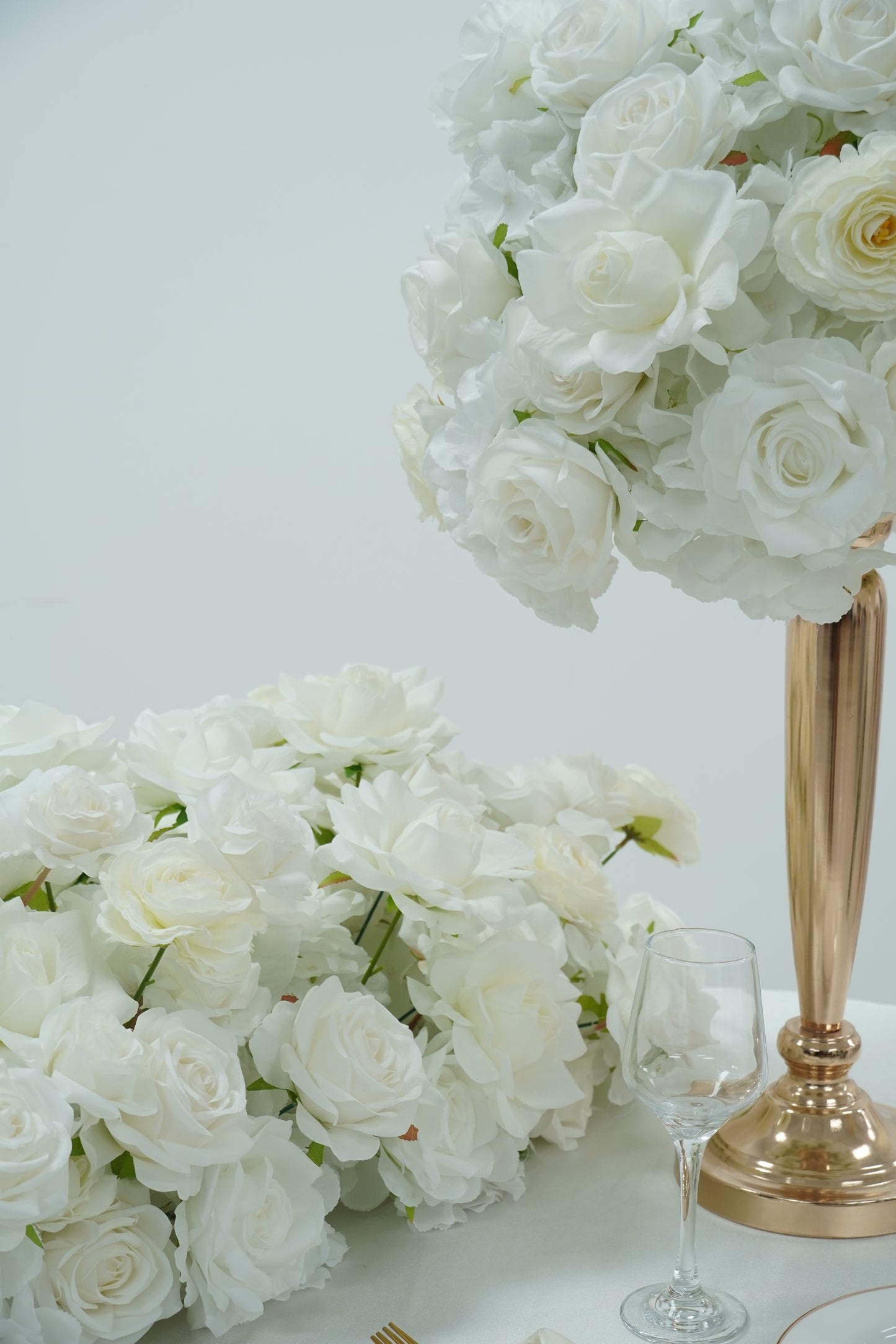 All White Wedding Backdrop Package with Flower Wall & Centerpieces
