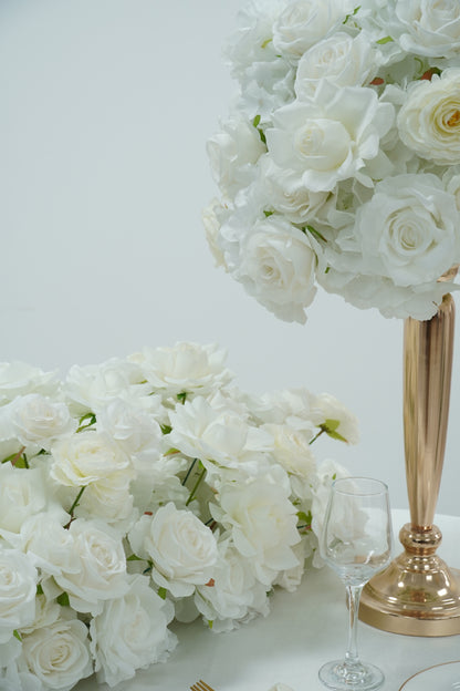All White Wedding Backdrop Package with Flower Wall & Centerpieces