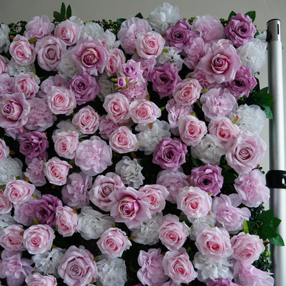 Purple Pink Rose Flower Wall Backdrop – 3D Artificial Floral Wall for Weddings & Events