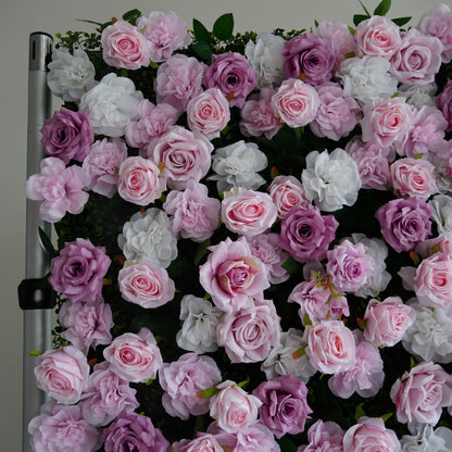 Purple Pink Rose Flower Wall Backdrop – 3D Artificial Floral Wall for Weddings & Events
