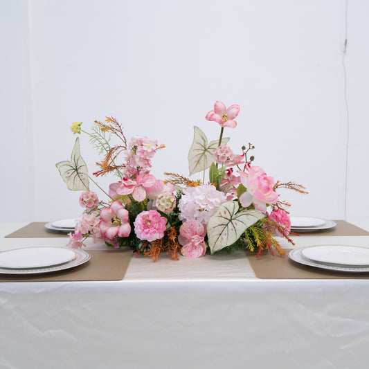 Composizione floreale da tavola rosa – Decorazione per tavolo da matrimonio