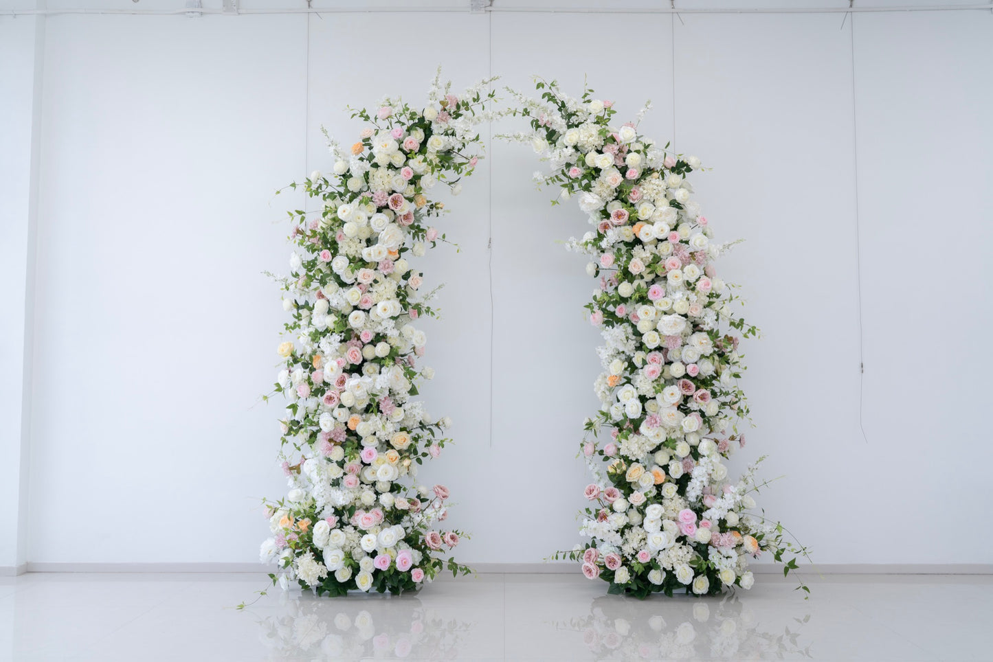White & Pink Floral Horn Wedding Arch Set