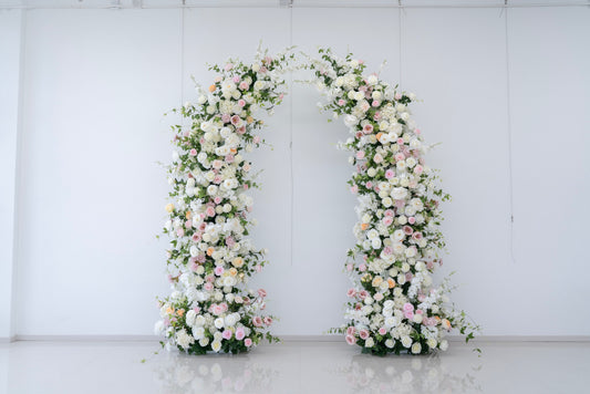 White & Pink Floral Horn Wedding Arch Set