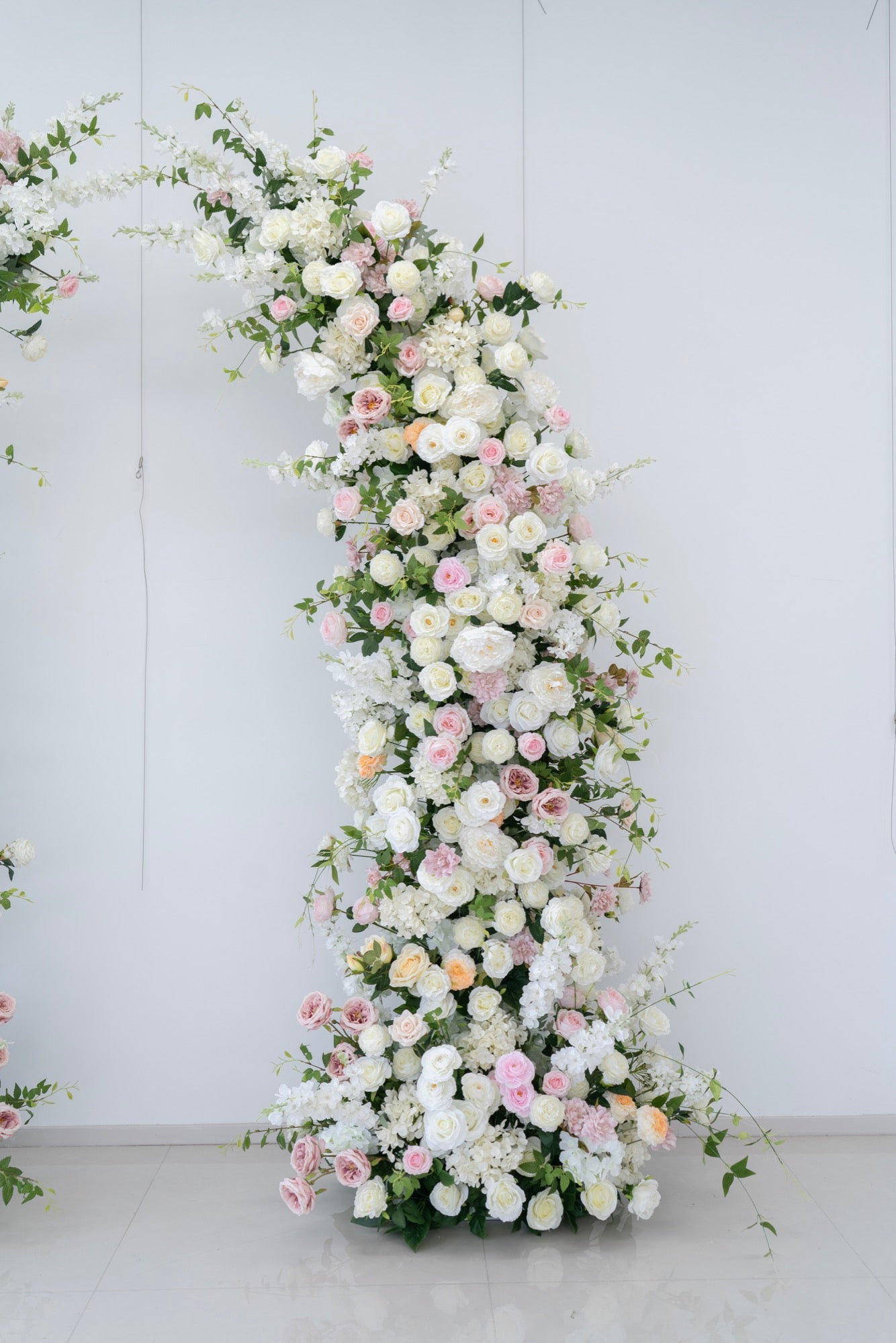 White & Pink Floral Horn Wedding Arch Set