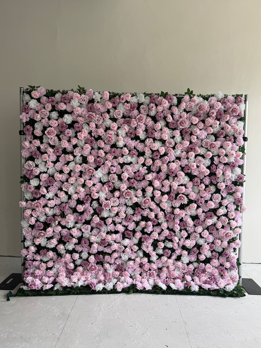 Purple Pink Rose Flower Wall Backdrop – 3D Artificial Floral Wall for Weddings & Events