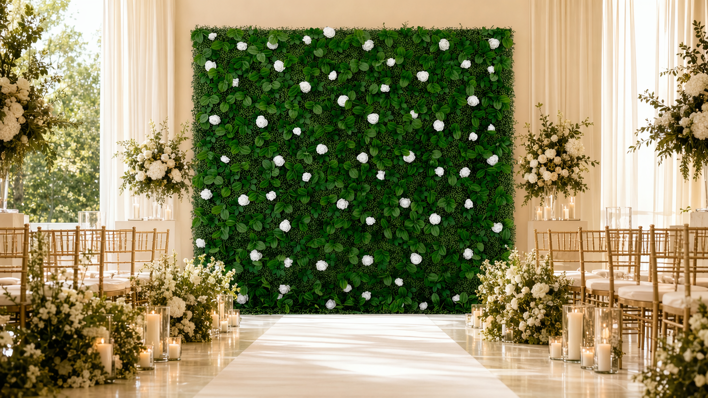Sfondo floreale 8x8 con rose bianche – Decorazioni modulari per matrimoni ed eventi