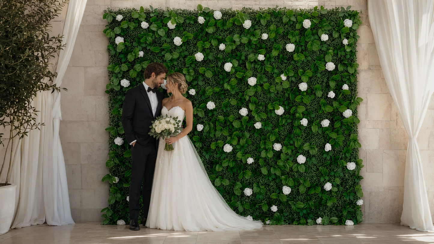 8x8 White Rose Flower Wall Backdrop for Weddings & Events
