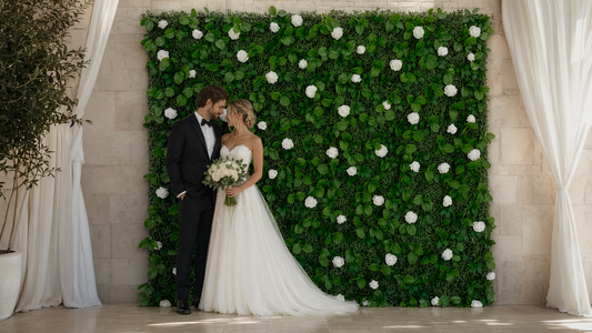 8x8 White Rose Flower Wall Backdrop for Weddings & Events