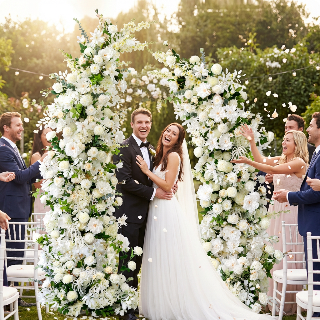 2-Piece Adjustable White Floral Wedding Arch Set (6–7 ft) – Easy DIY Backdrop