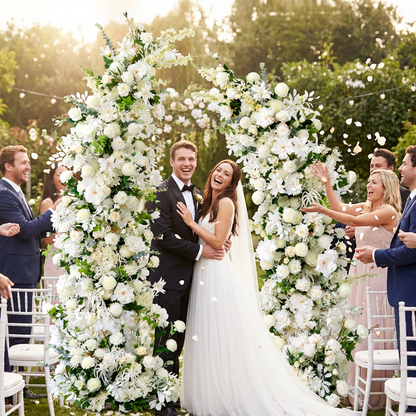 2-Piece Adjustable White Floral Wedding Arch Set (6–7 ft) – Easy DIY Backdrop